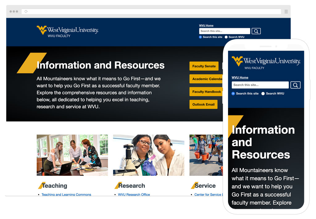 The Faculty website as shown on a laptop and mobile browser. aria-label=